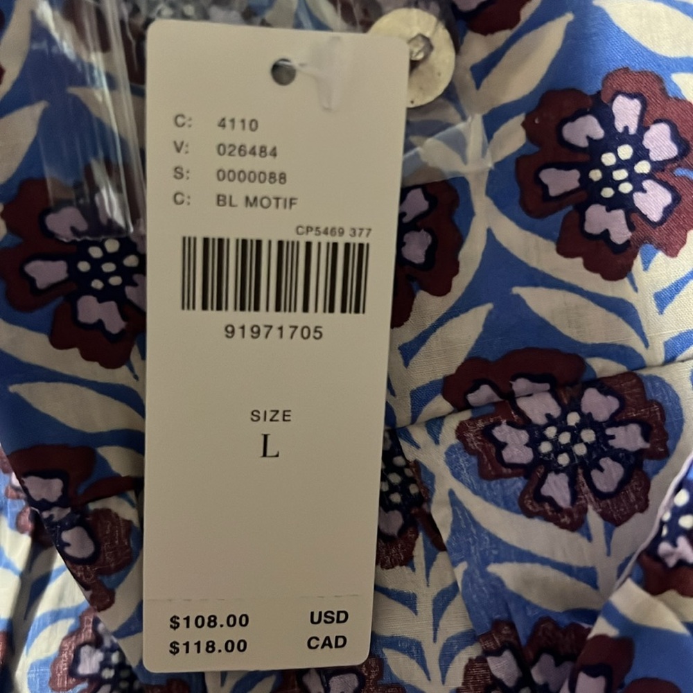 Maeve by Anthropologie Periwinkle Blue White Patterned Ruffled Top Large - Picture 7 of 7